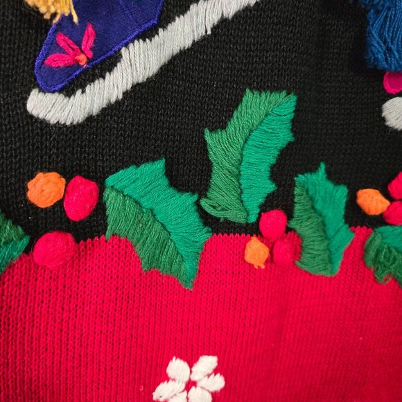 Vintage Ugly Novelty Christmas Holiday Sweater Embroidered Holly Snowflakes - Picture 8 of 9